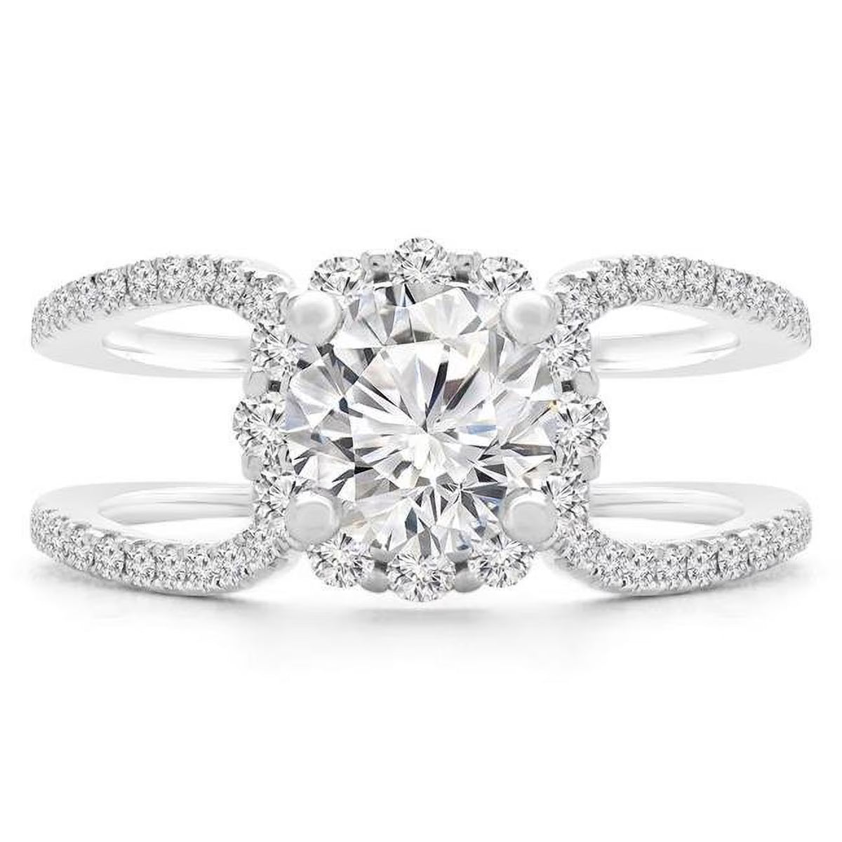 18K White Gold Round Diamond Halo Engagement Ring K83359
