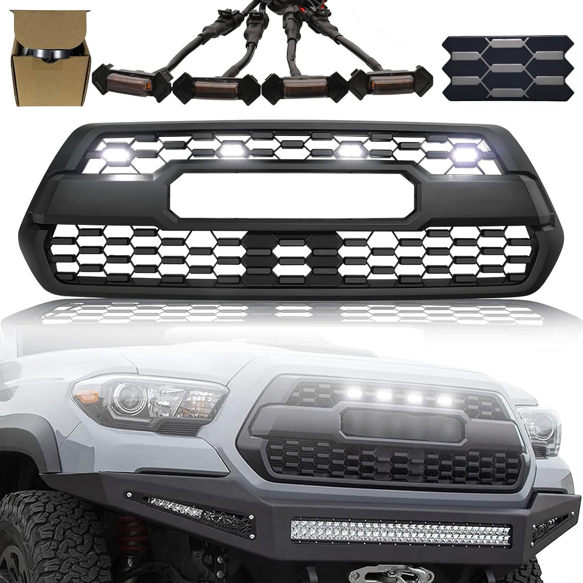 Bright Black Front Grill with Grey Letters and Amber Lights H29882