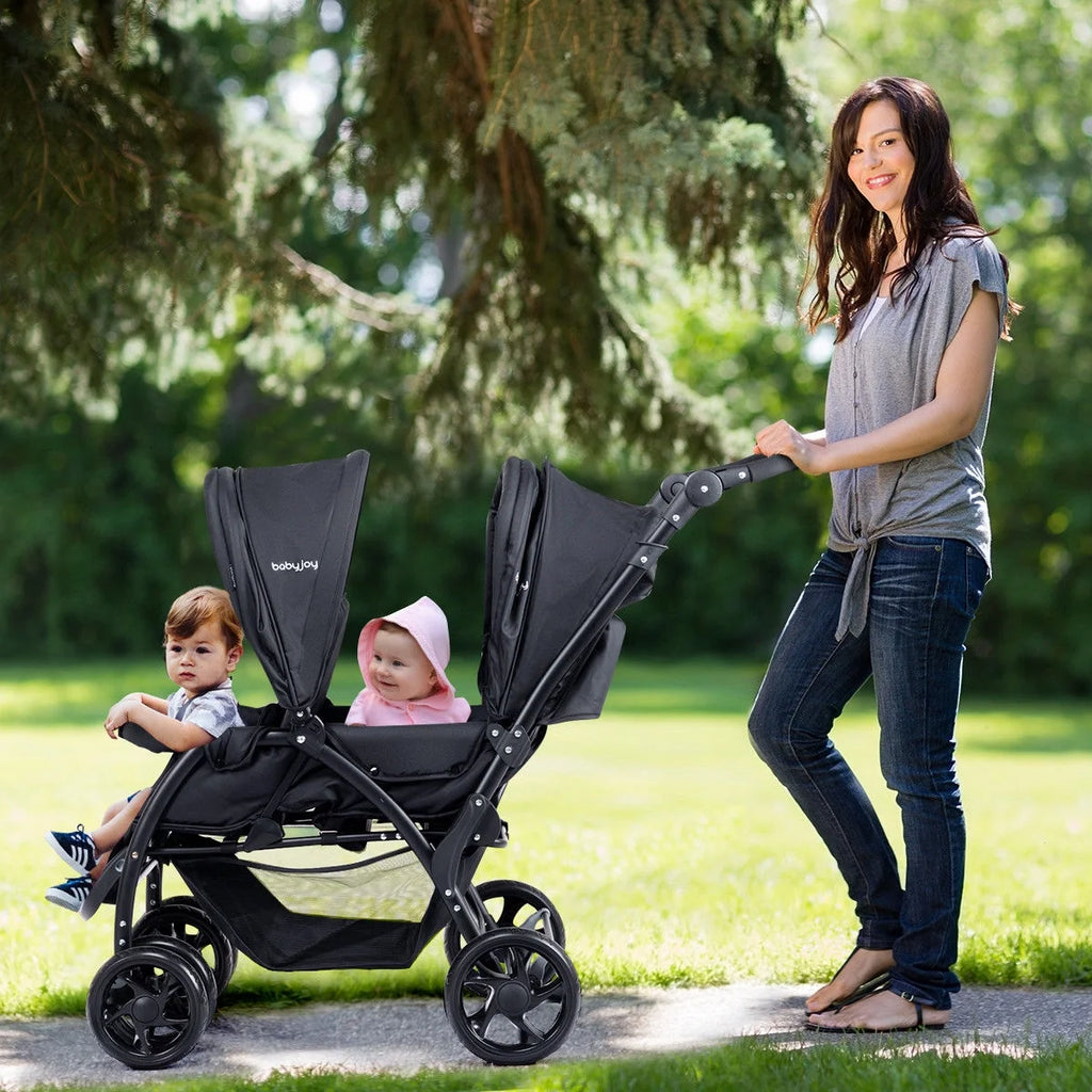 Double Foldable Lightweight Black Stroller L3665