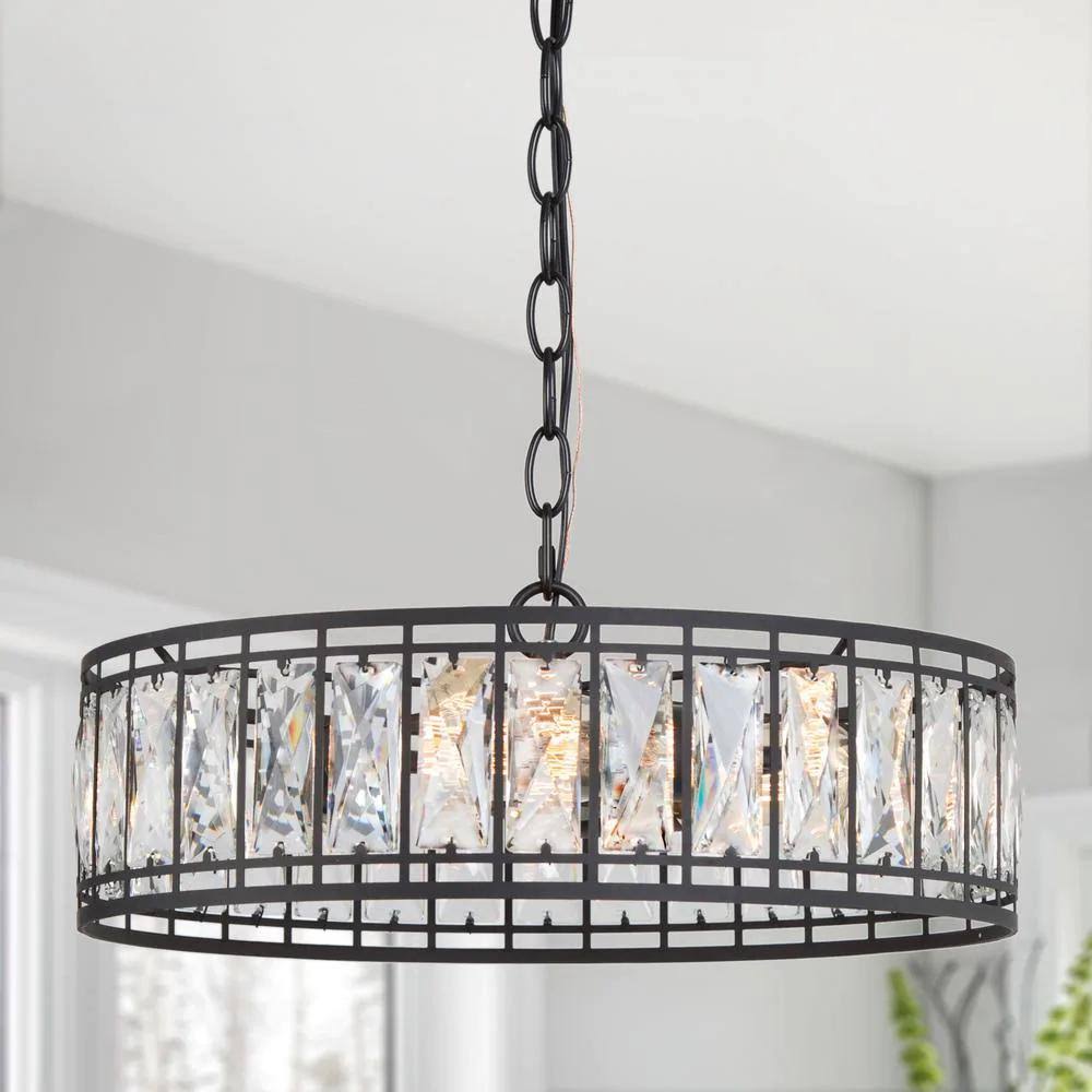 3-Light Black Crystal Chandelier I924