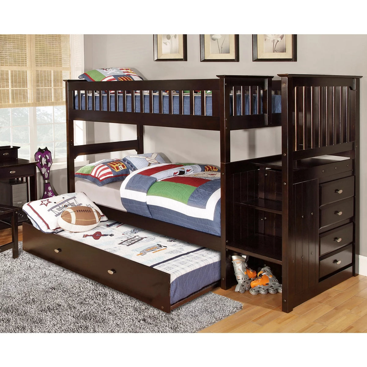 Solid Pine Bunk Bed in Dark Espresso Y17303