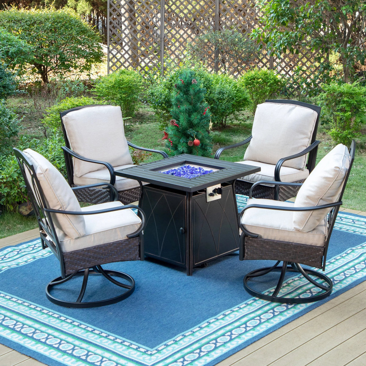 5-Piece Wicker Patio Conversation Set with Fire Pit Table G756204