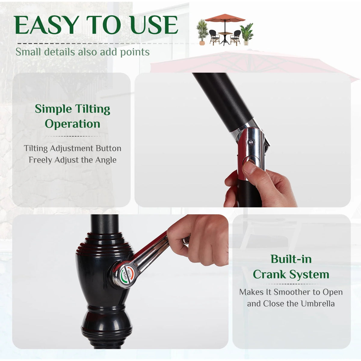 9-FT Outdoor Patio Umbrella with Push Button Tilt and Crank A967046