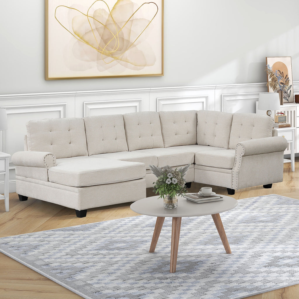120" U-Shaped Linen Sectional Sofa F204153