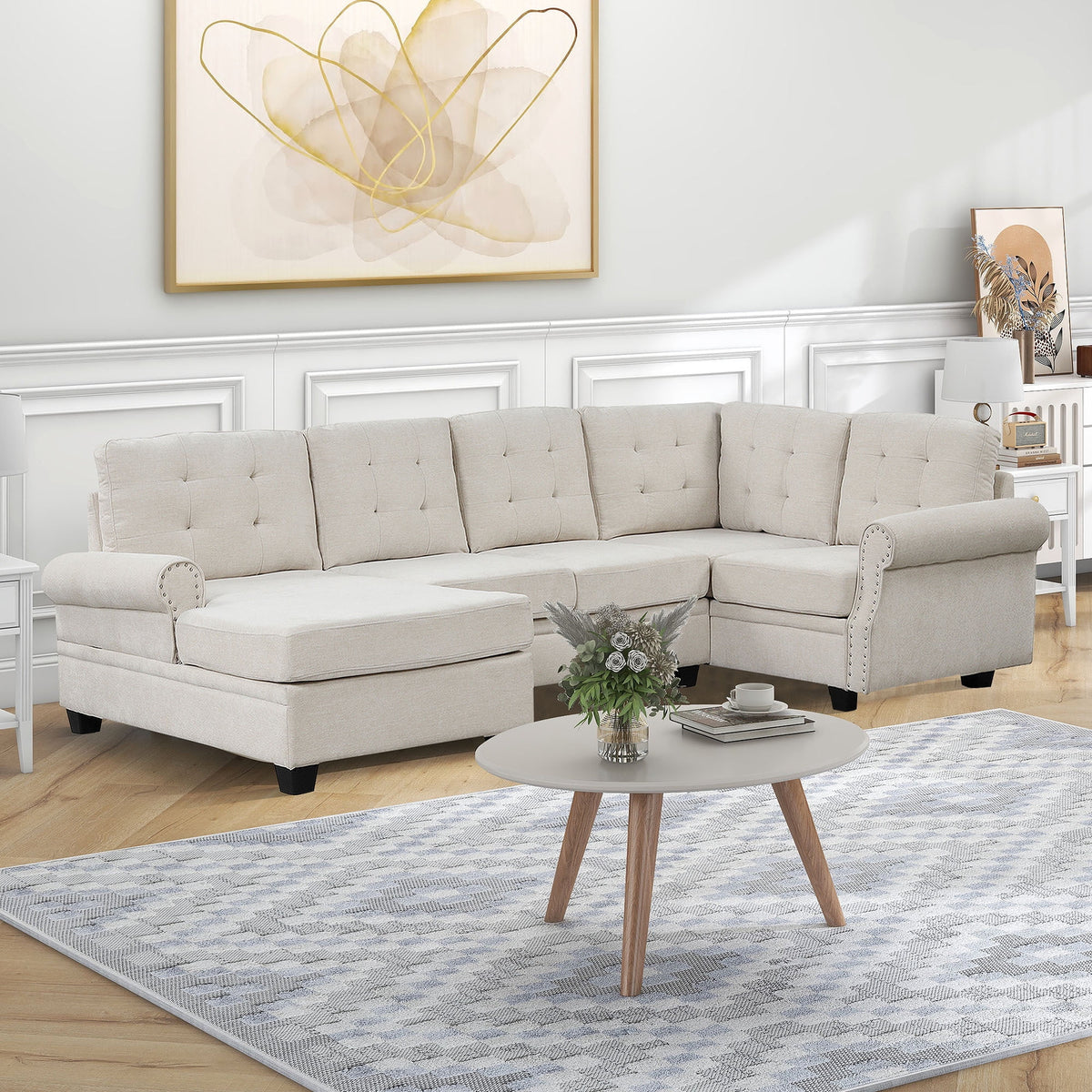 120" U-Shaped Linen Sectional Sofa F204153
