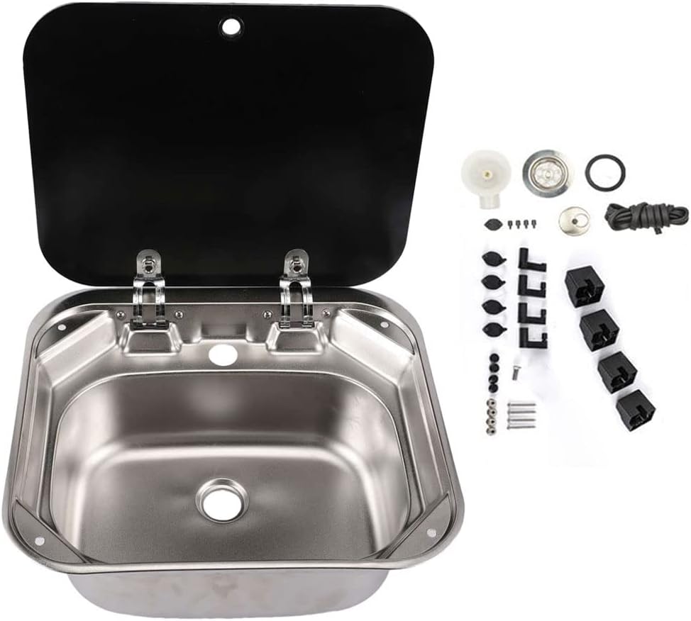RV Kitchen Sink Stainless Steel Hand Wash Basin with Tempered Glass Lid M851