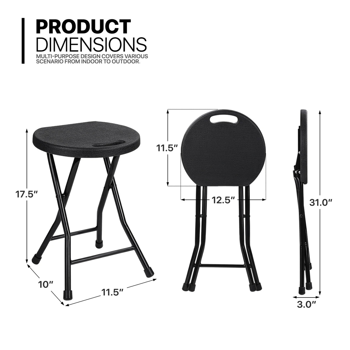 7 Pieces 2.6 FT Folding Round Black Table and Chair Set M477664