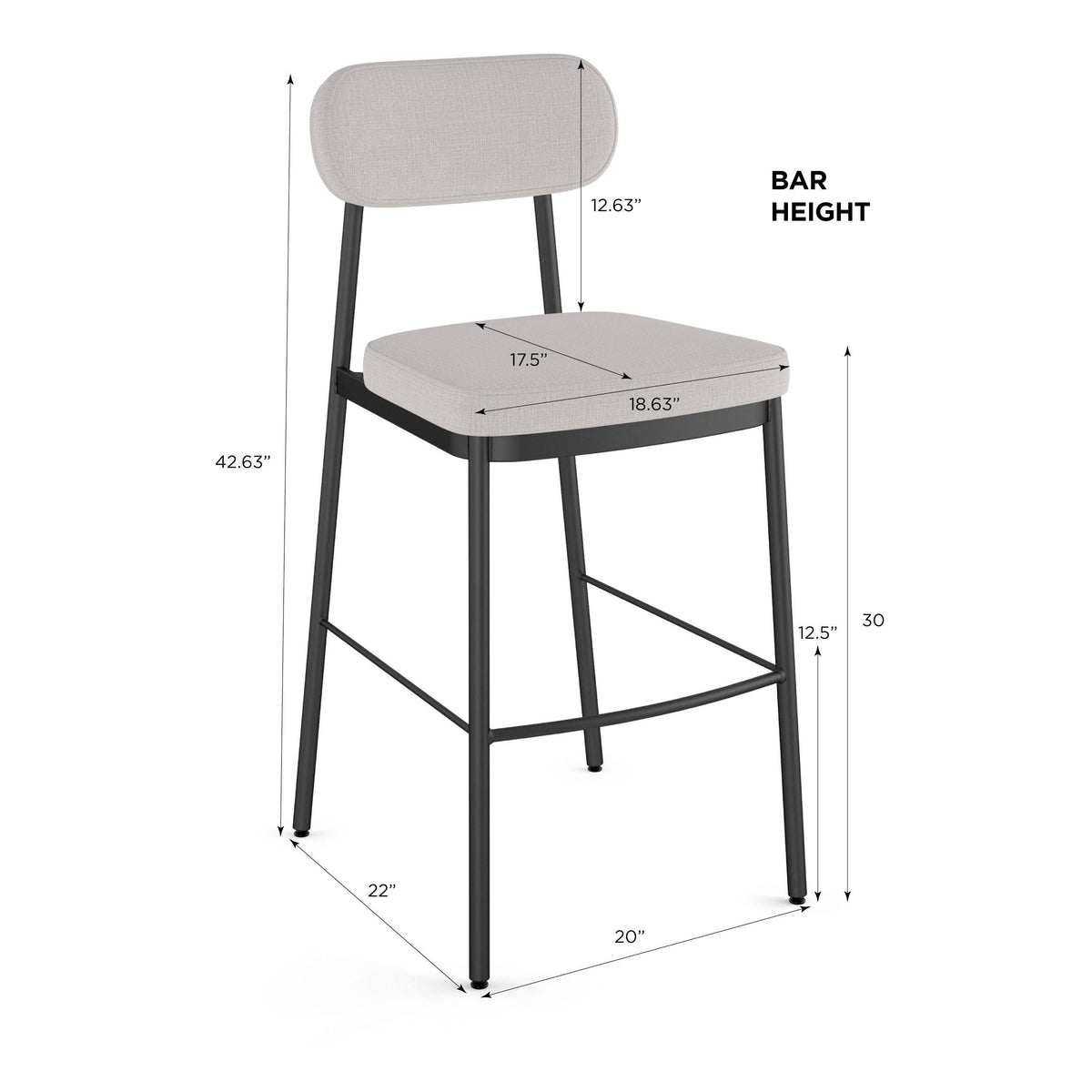 Pale Gray Polyester and Metal Bar Stool V230411
