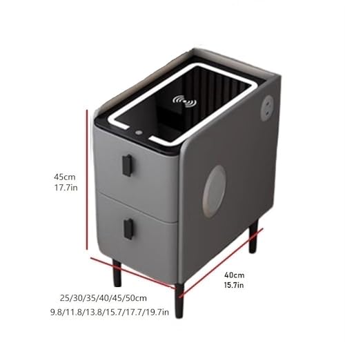 White Narrow Side Table with 2 Drawers and LED Light H527056
