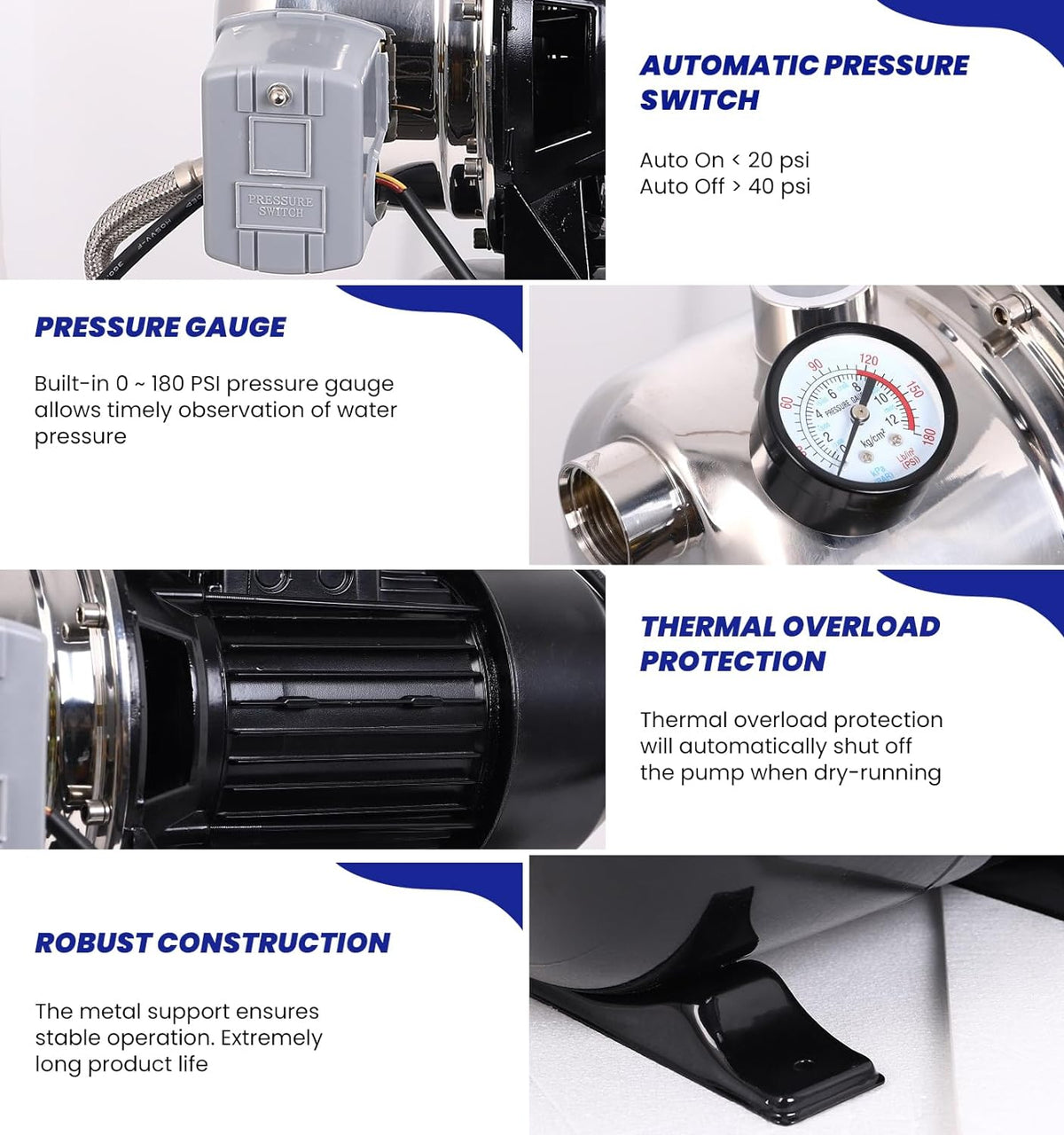 1.6HP Stainless Steel Shallow Well Pump with Pressure Tank Y926