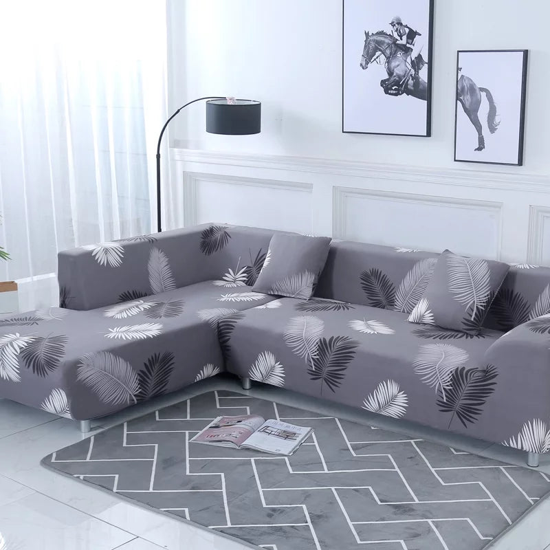 Floral Pattern 2 Pieces L Shaped Sofa Cover Set W695280