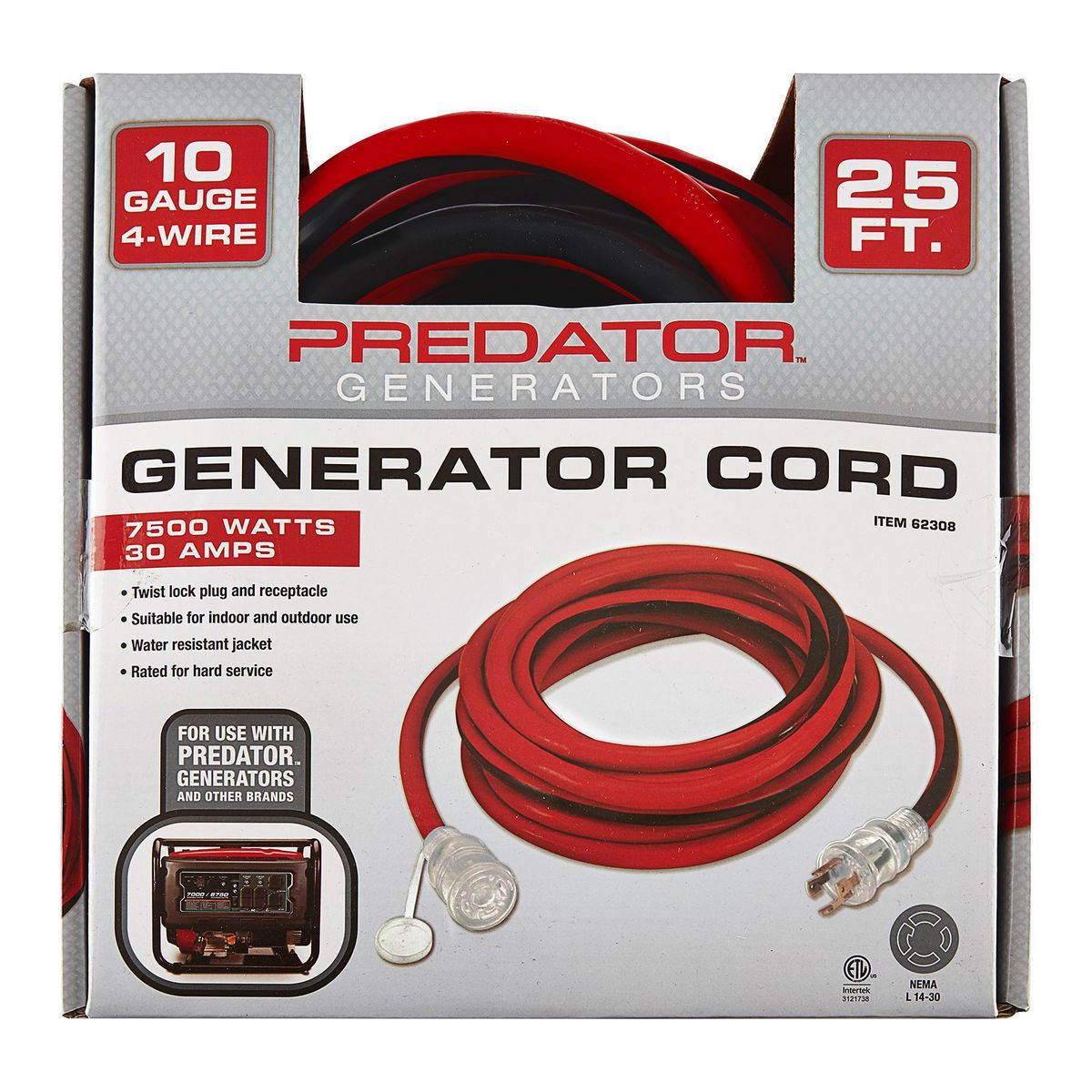25 ft. 10 Gauge 4-Prong Twist Lock 30A Generator Extension Cord F775702