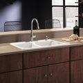 Cast-Iron Double Bowl Kitchen Sink with Faucet in White B90686