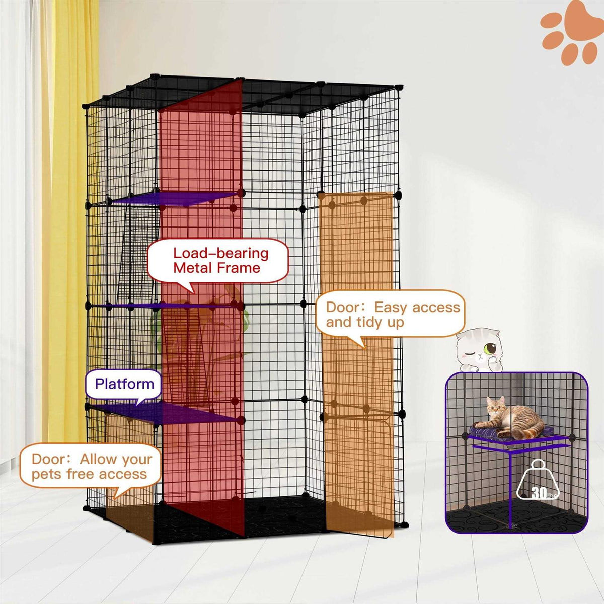 DIY 4-Door Large Cat Cage Playpen S57680