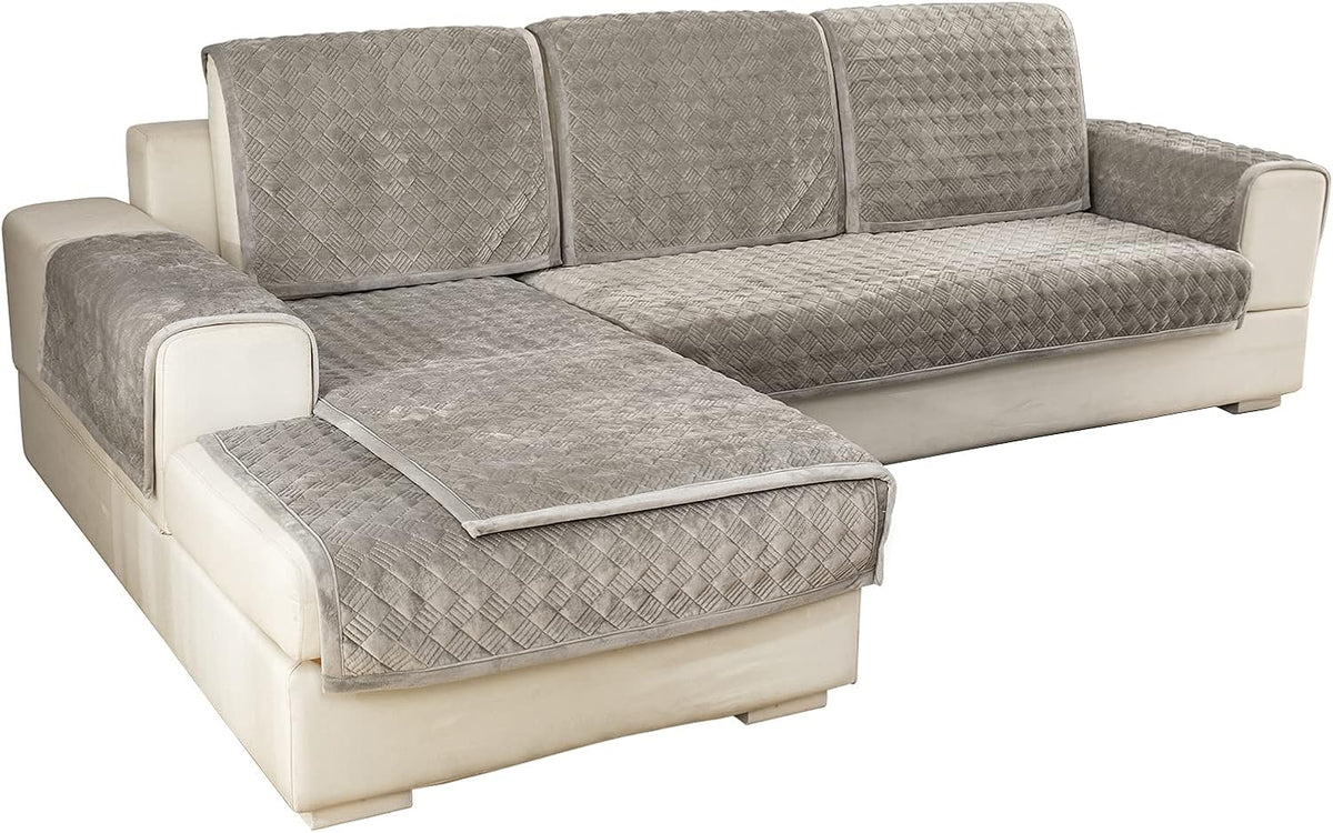 Velvet Sectional Sofa Covers 36 x 82 Inch Light Gray H227166
