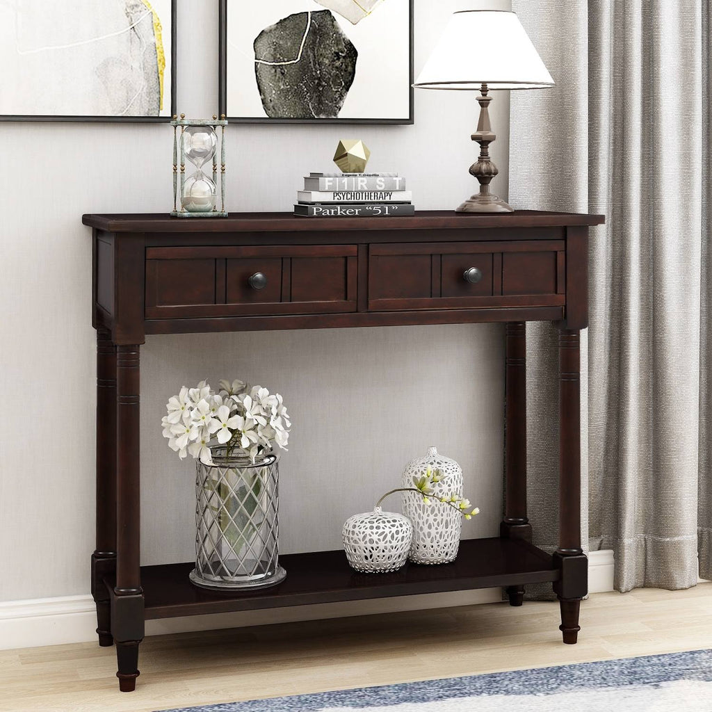 Espresso Two Drawer Console Table with Bottom Shelf E9632