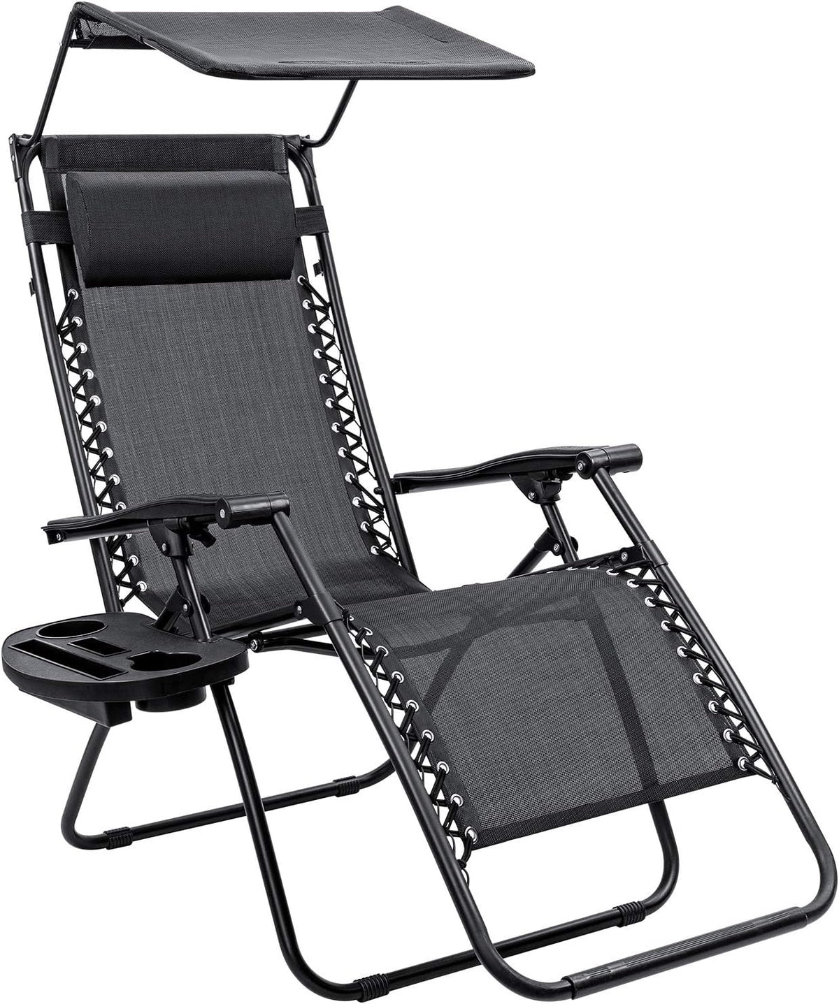 Black Zero Gravity Folding Recliner Chair with Canopy Shade O24911