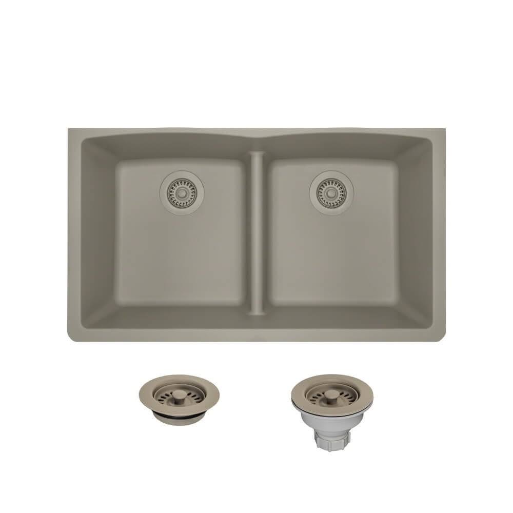 White Double Bowl Quartz Kitchen Sink J123945
