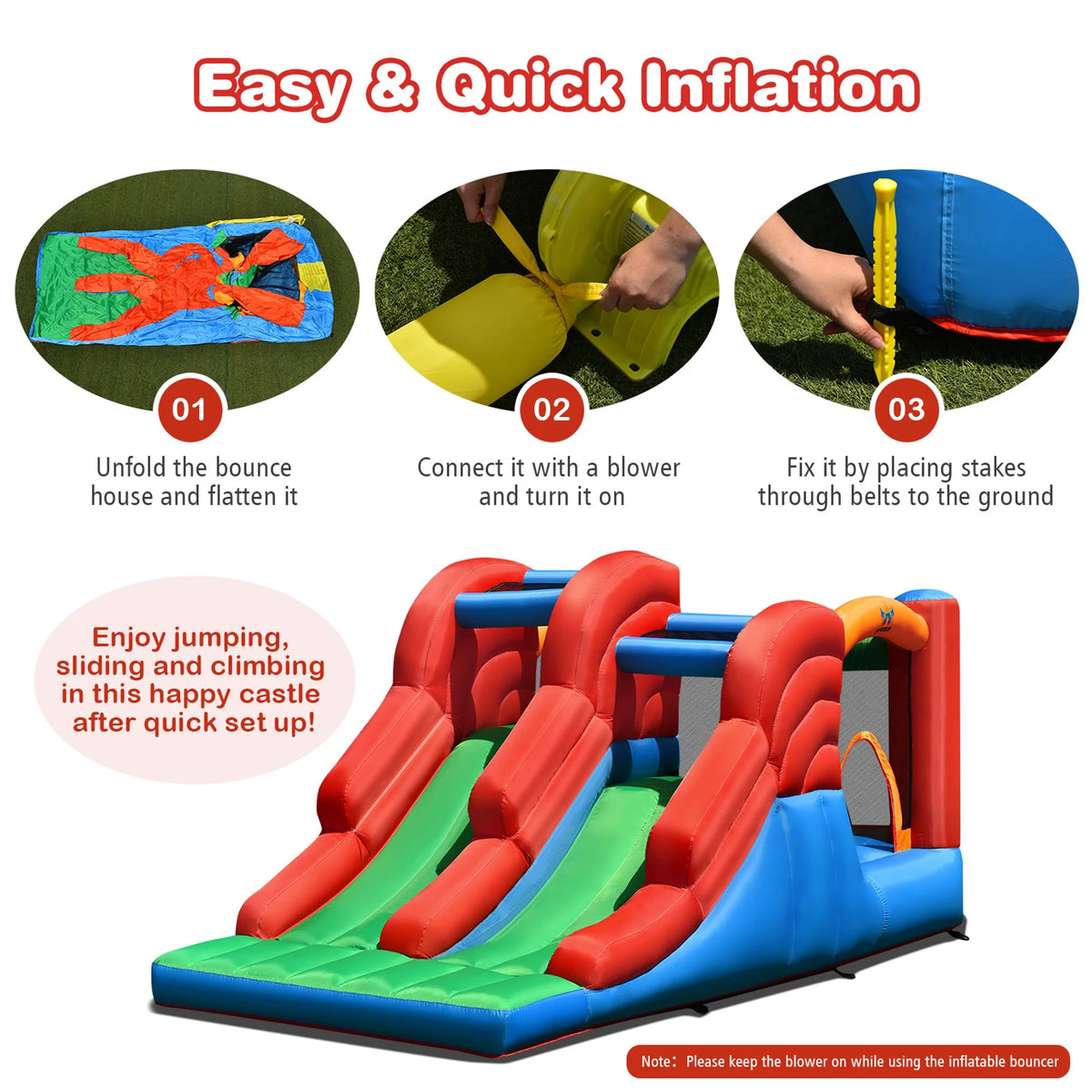 Inflatable Double Slide Bounce House with Blower G82393