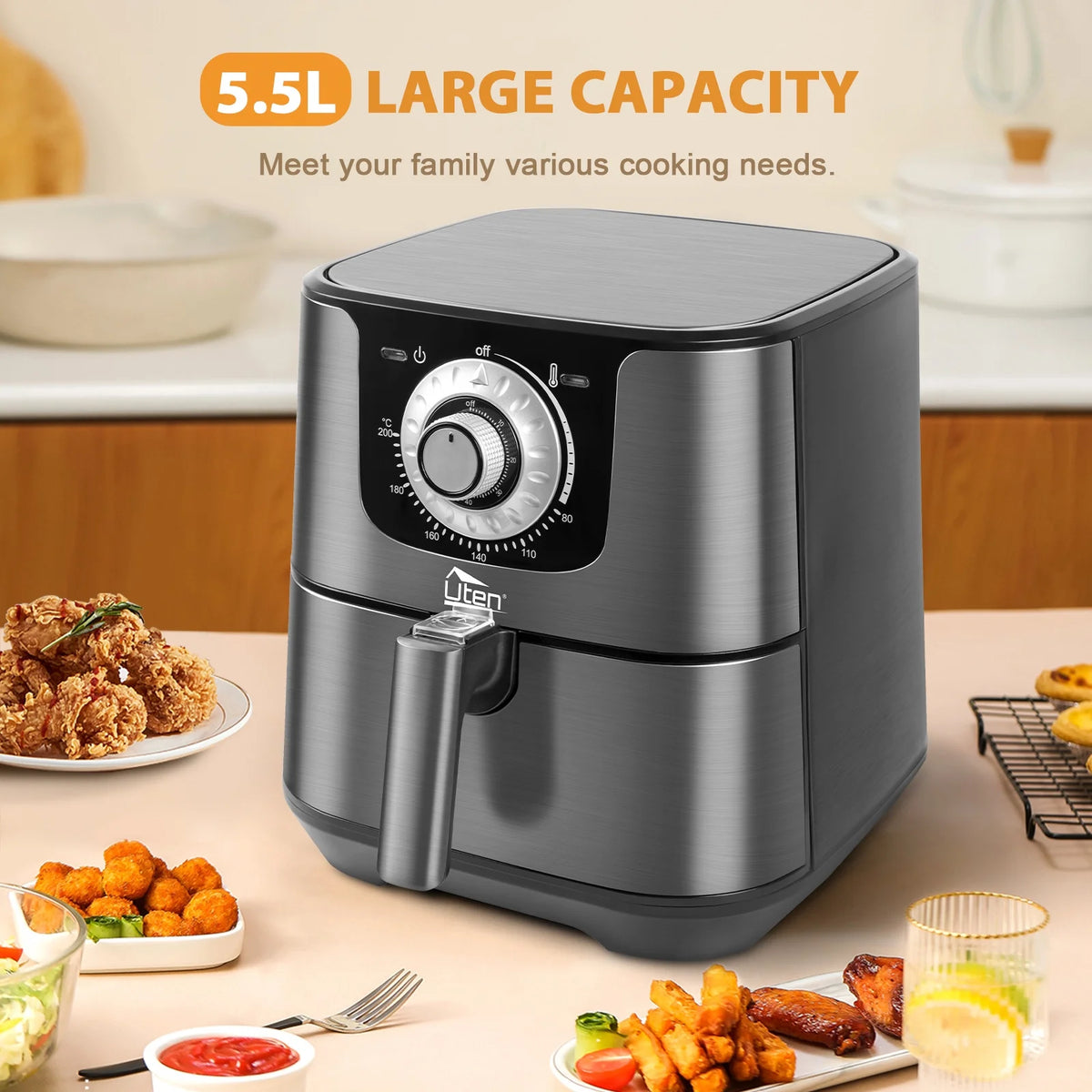 5.8 Quart 1700W 8-in-1 Non-Stick Air Fryer L90067