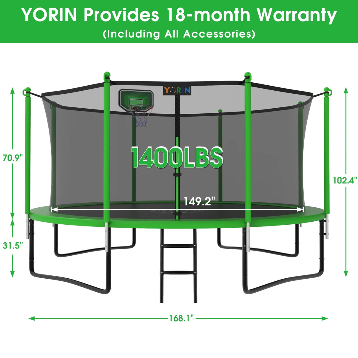 12FT 14FT 15FT Trampoline with Safety Enclosure Net, Basketball Hoop and Ladder M347948