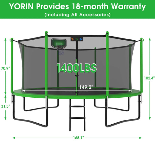 12FT 14FT 15FT Trampoline with Safety Enclosure Net, Basketball Hoop and Ladder M347948