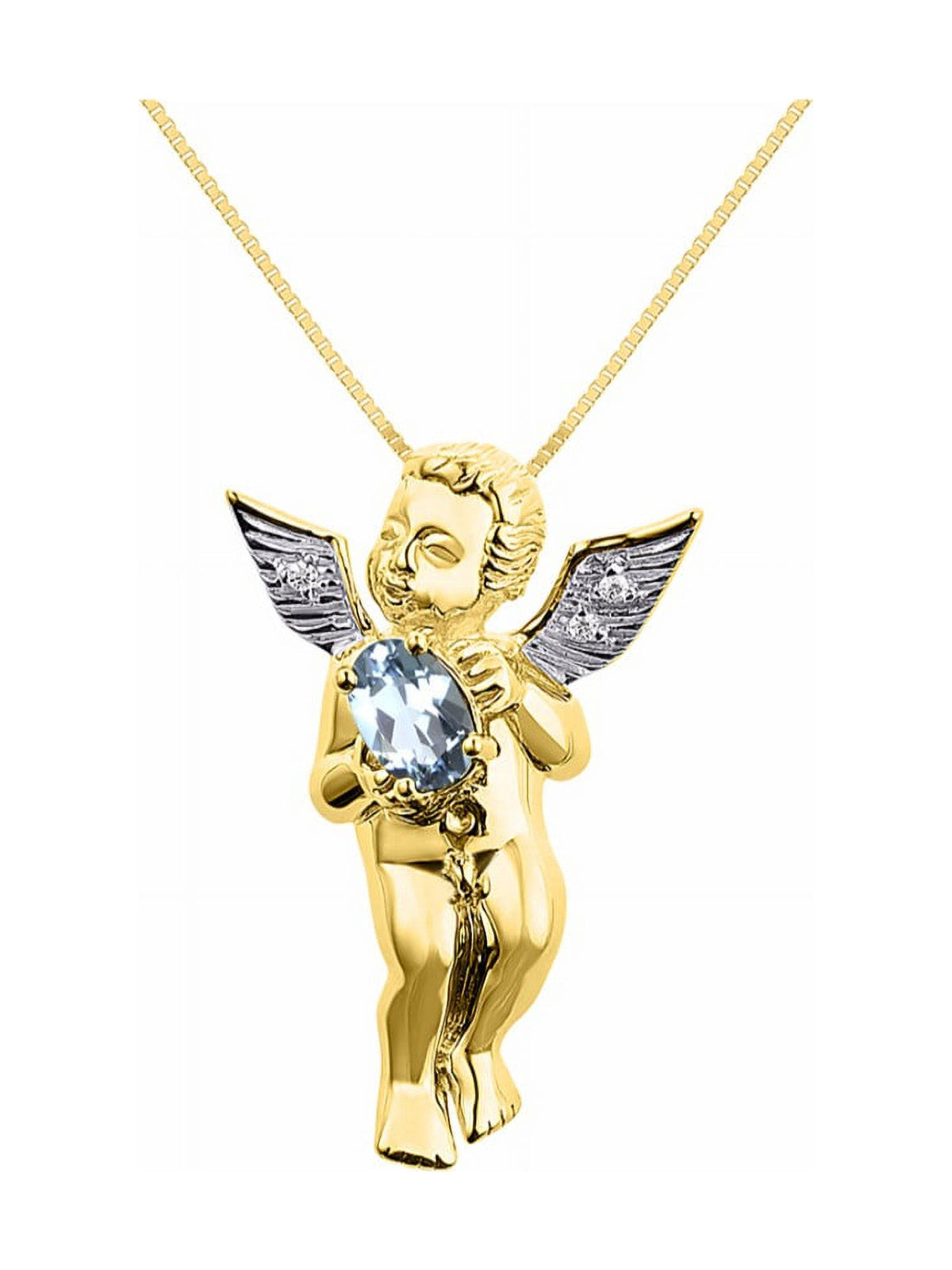 Yellow Gold Plated Silver Hugs & Kisses Angel Necklace, Tennis Bracelet, & Ring Adjustable 7"-8" Wrist & 18" Chain Aquamarine Birthstone Jewelry T473495