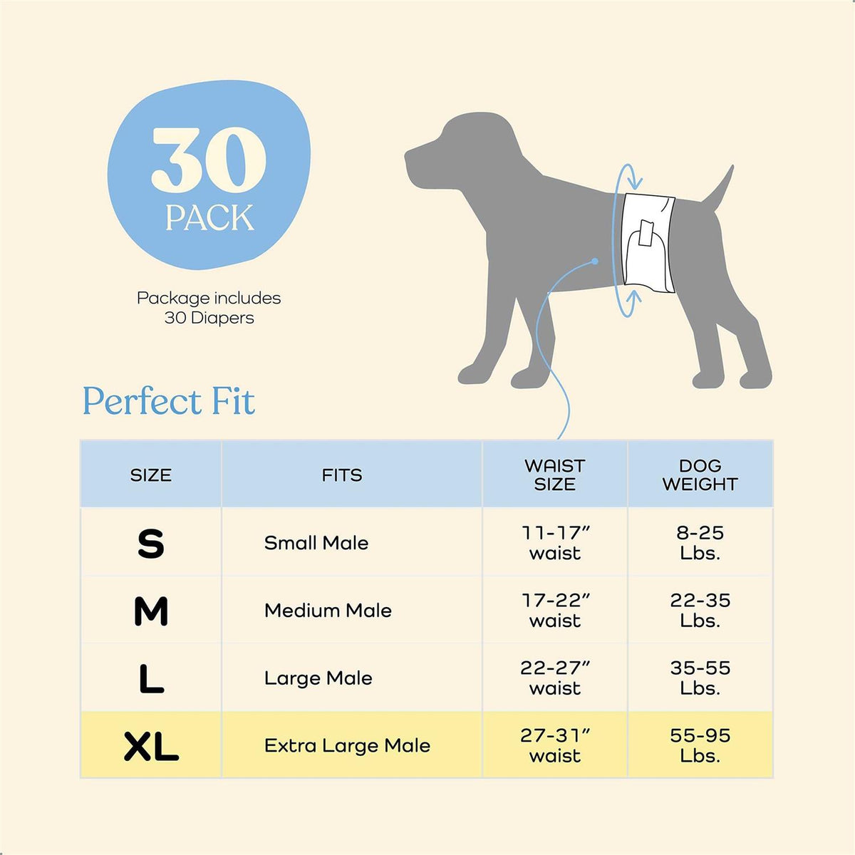 Comfortable Super Absorbent Disposable Male Dog Diapers 30-Pack E2251