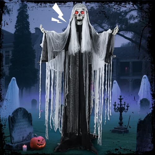 5 FT Witch Animatronic Halloween Decorations with Sound Activation and Glowing Red Eyes J537801