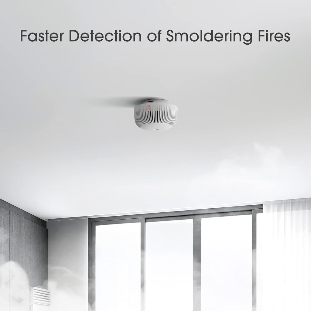 Mini Smoke Detector with 10-Year Battery, Photoelectric Sensor, Pack of 6 A447461