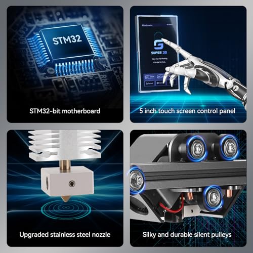 Silver 3D Printer, 5in Touch Screen, Print Size 8.7x8.7x9.8 Inch Q29429