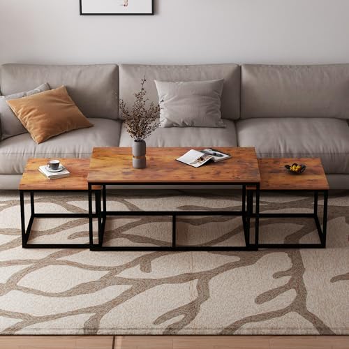 3 Piece Industrial Rectangular Nesting Coffee Table Set L837309