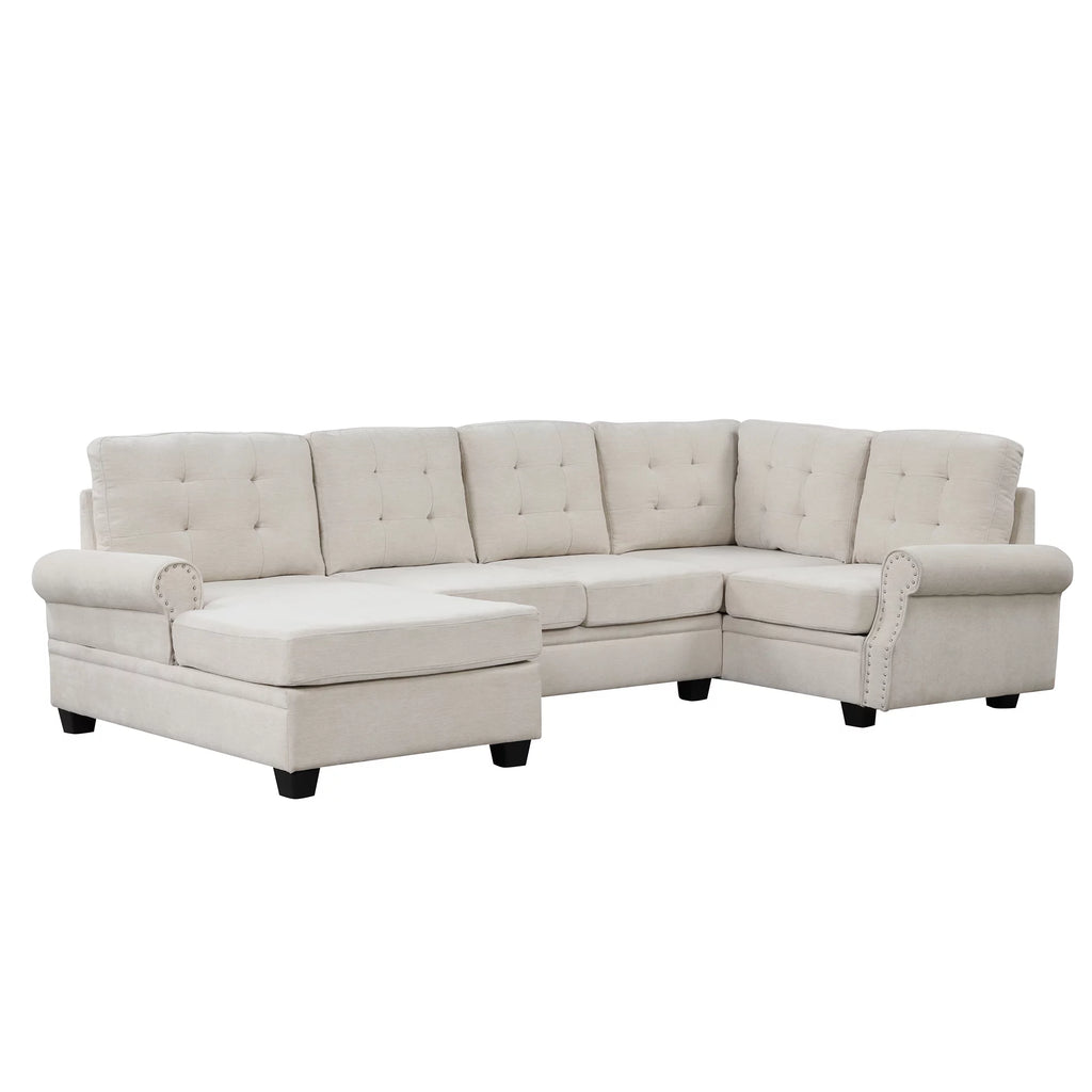 120" U-Shaped Linen Sectional Sofa F204153