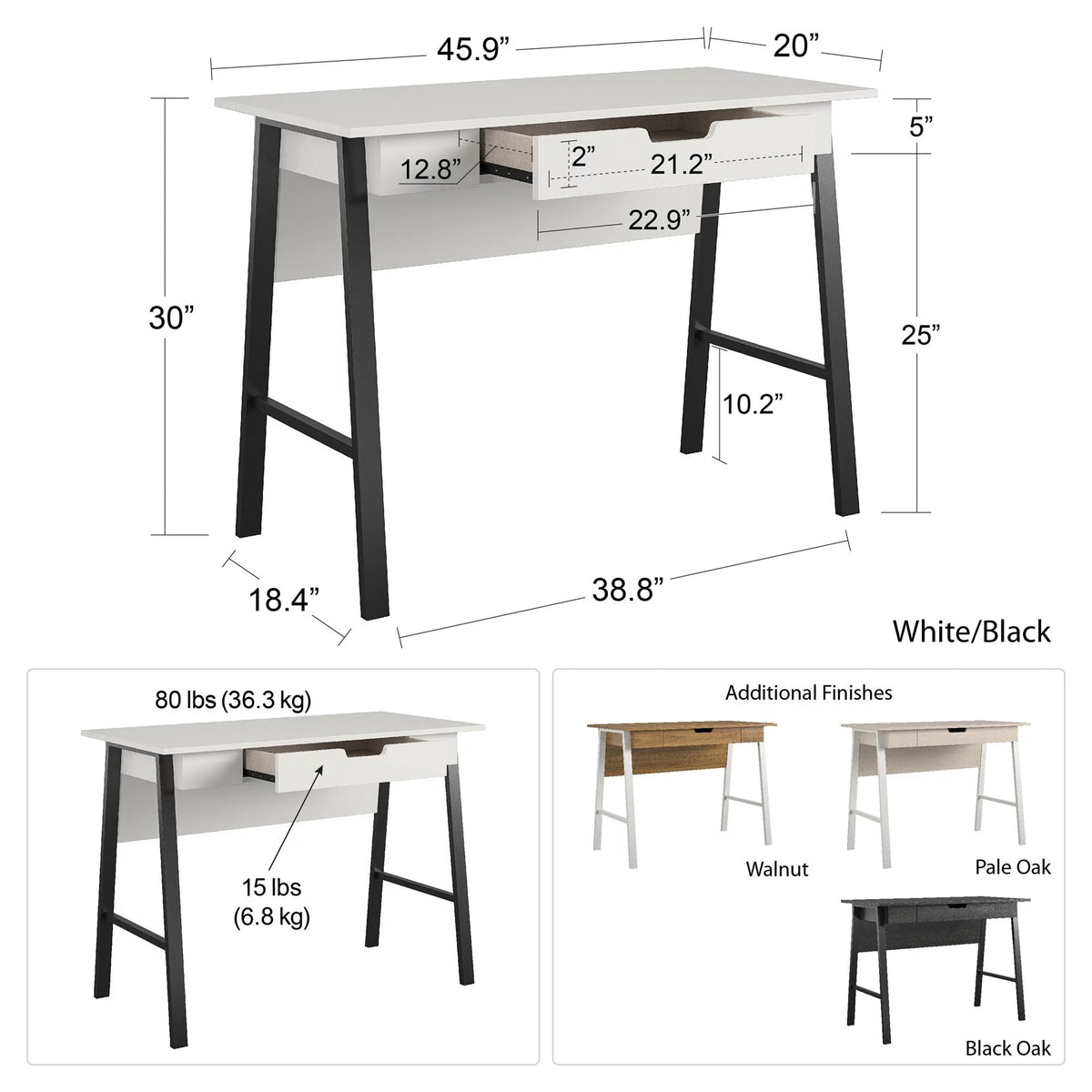 Black Oak Computer Desk with Drawer F5459