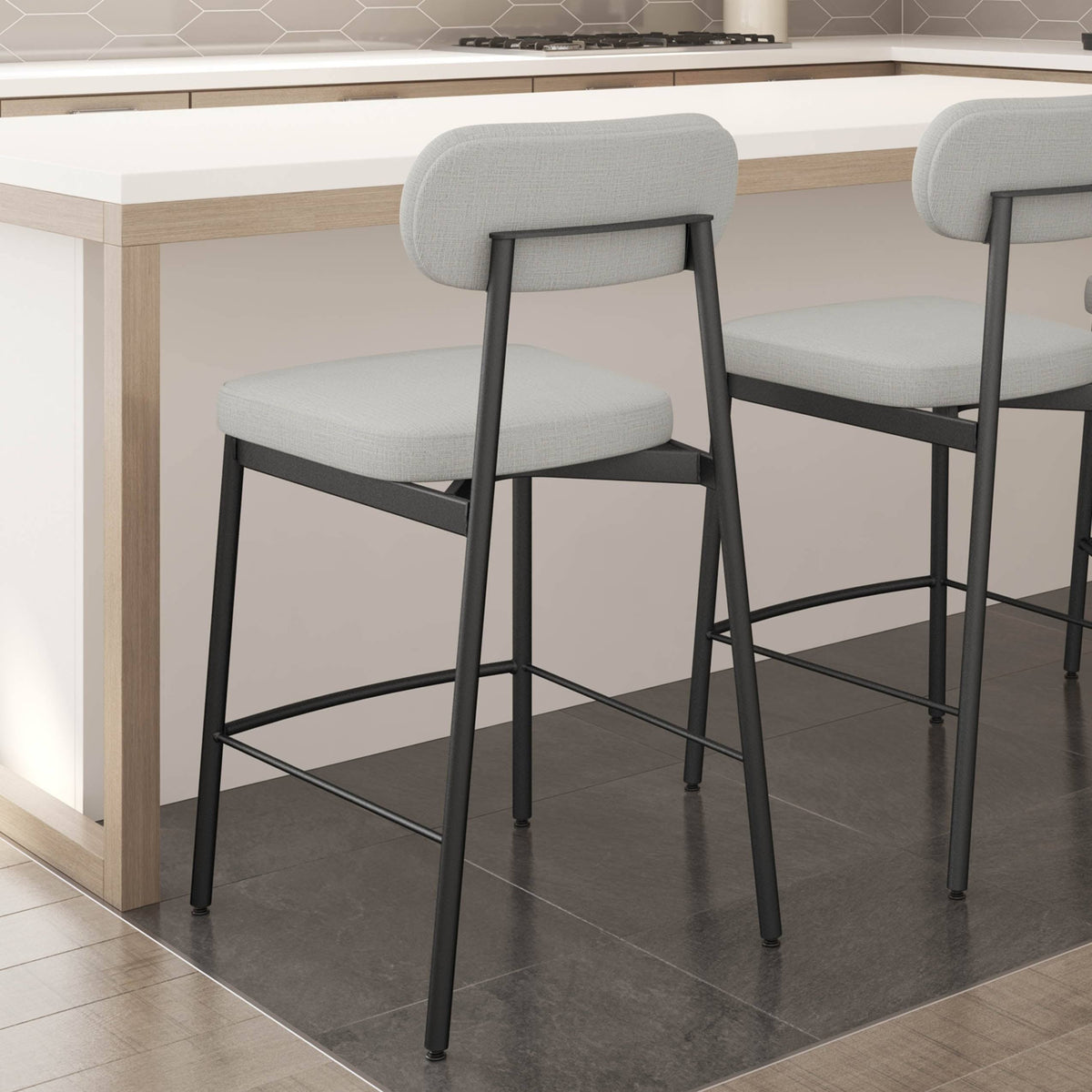 Pale Gray Polyester and Metal Bar Stool V230411