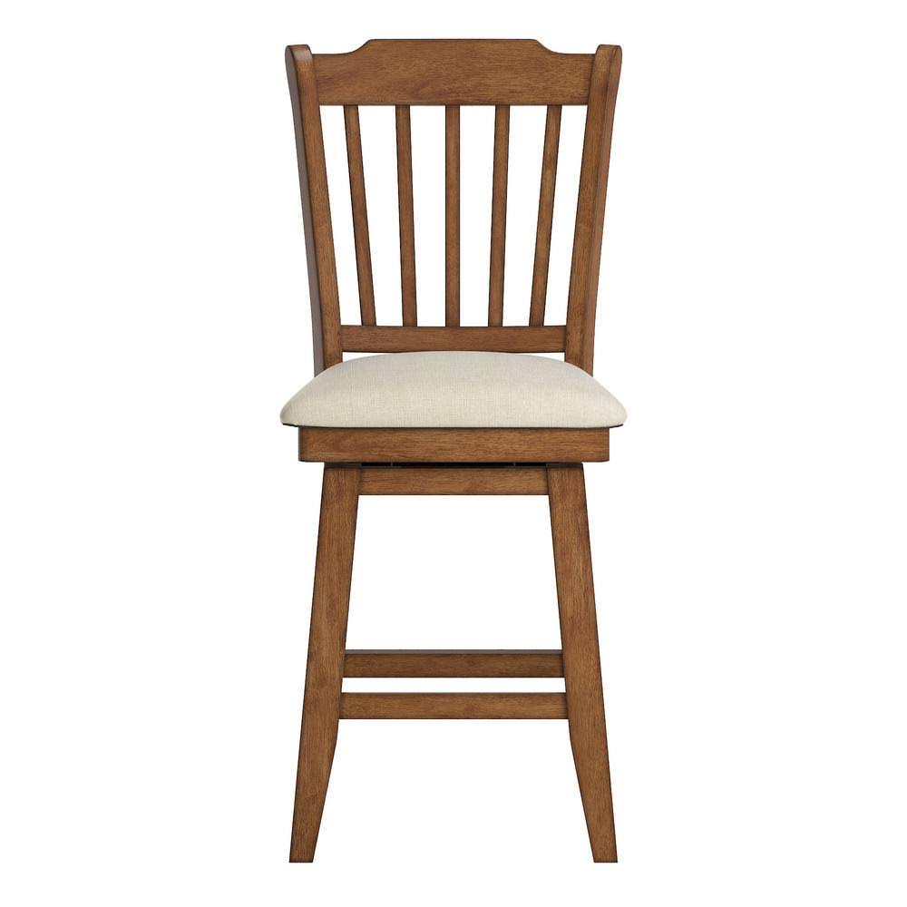 Oak Spindle Back Swivel Chair with Beige Linen Seat I346980