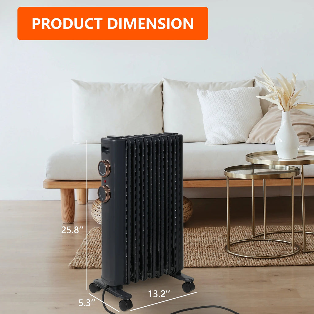 Oil Filled Radiator Heater with 3 Heating Modes, Adjustable Thermostat, Universal Wheels, Black&Gray W978