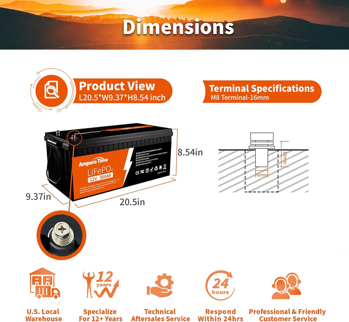 12V 300Ah Lithium LiFePO4 Battery with 200A BMS Y3873