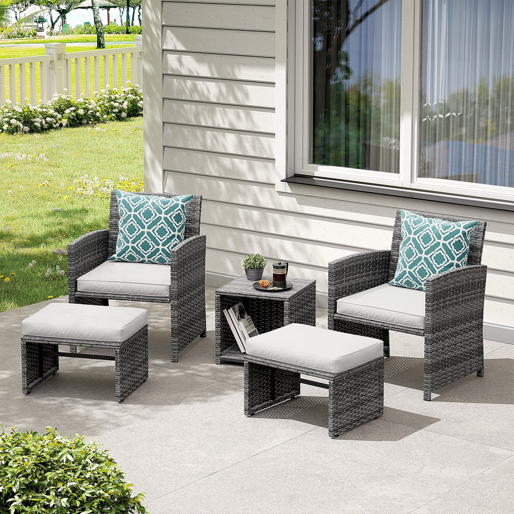 Patio Chairs Chat Set with Ottoman Coffee Table and Pillows K839529