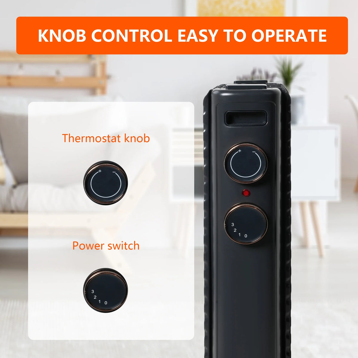 Oil Filled Radiator Heater with 3 Heating Modes, Adjustable Thermostat, Universal Wheels, Black&Gray W978