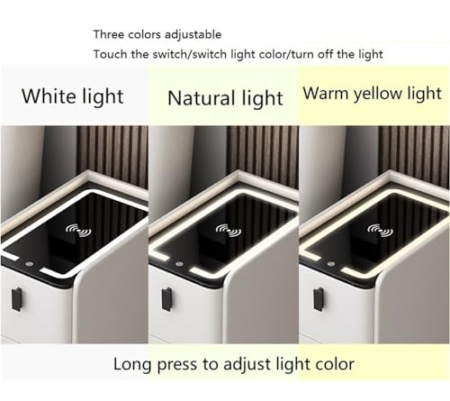 White Narrow Side Table with 2 Drawers and LED Light H527056