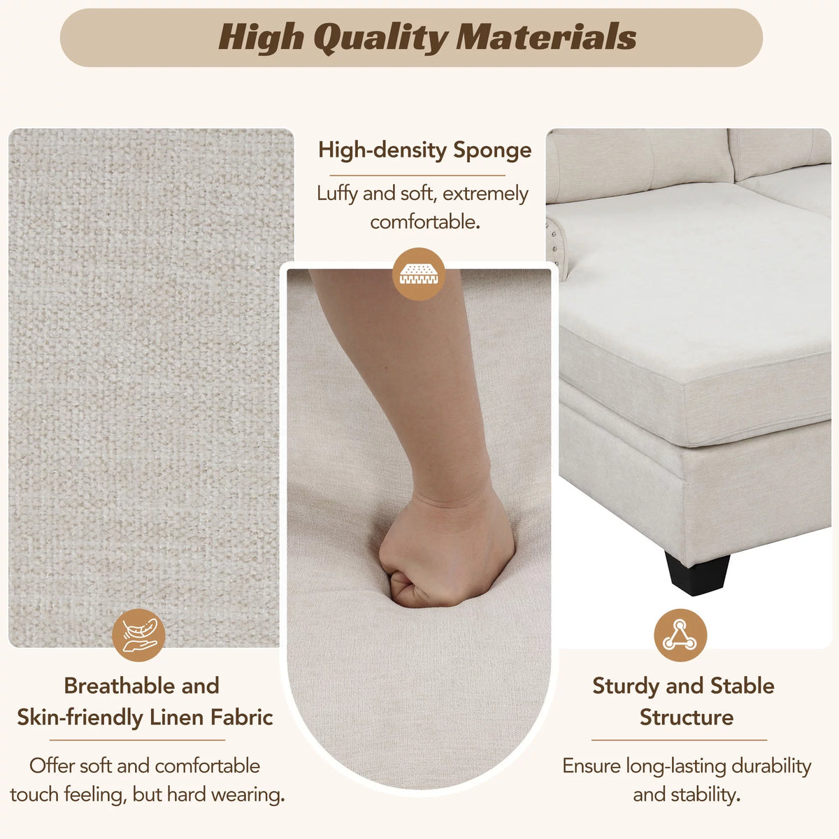 120" U-Shaped Linen Sectional Sofa F204153