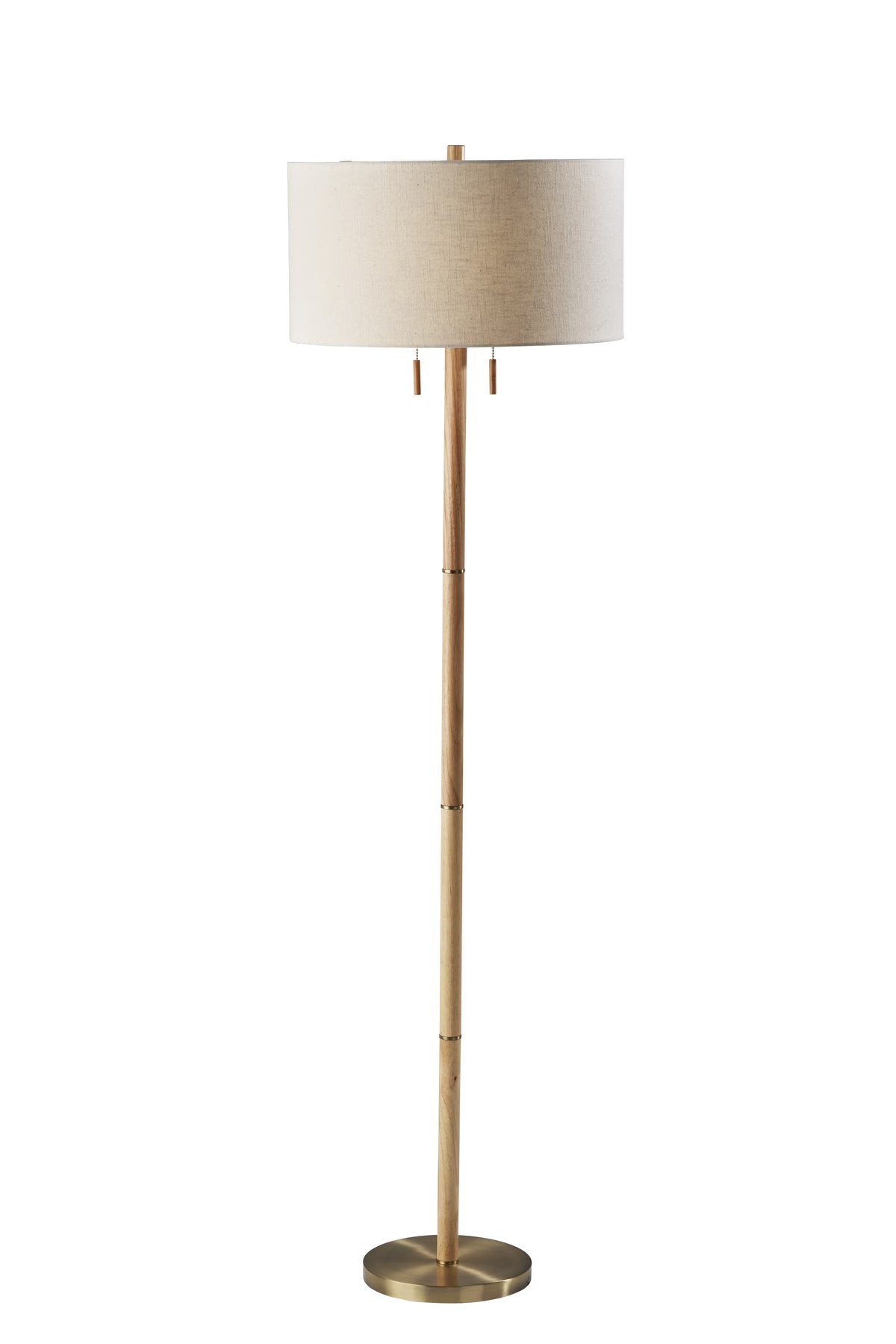 Natural Rubberwood Base & Antique Brass Floor Lamp V1234