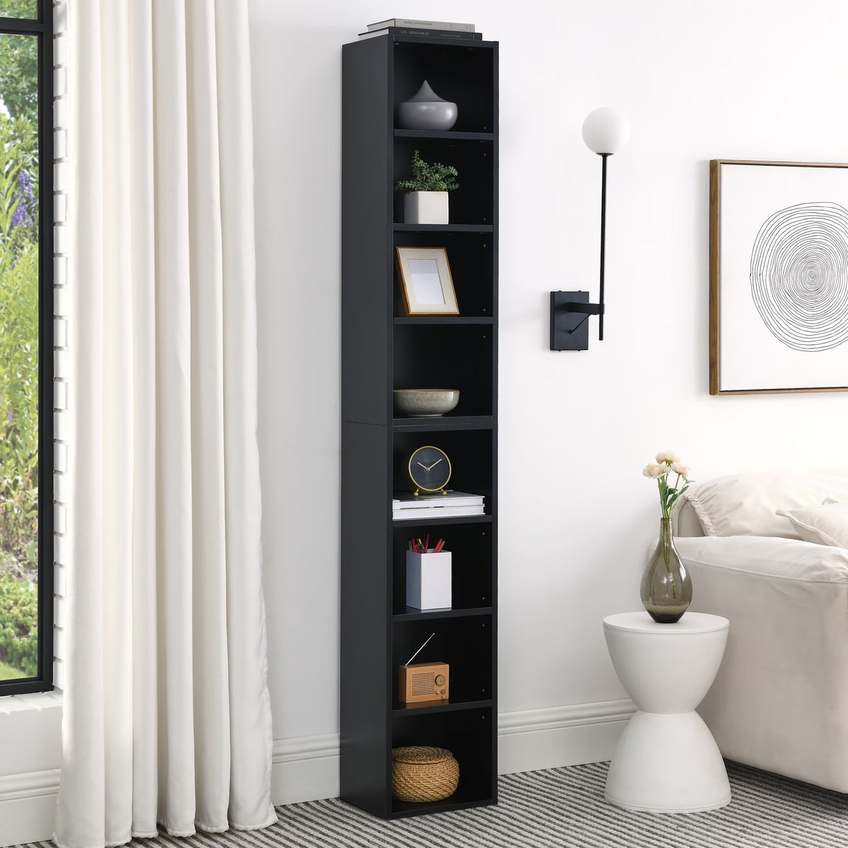 8-Tier Tall Narrow Bookcase with Adjustable Shelves K1382
