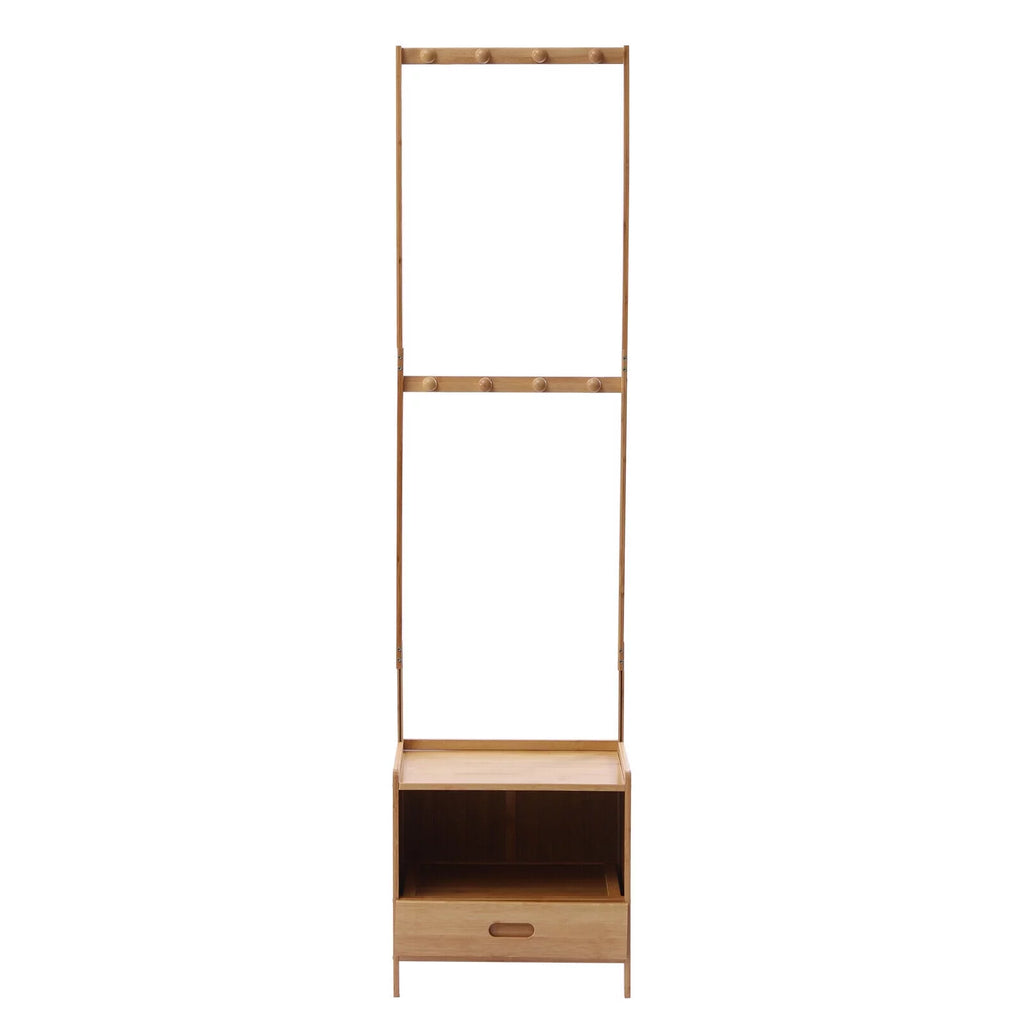 Bamboo Coat Hat Rack Shoe Bench with 8 Hooks V281079
