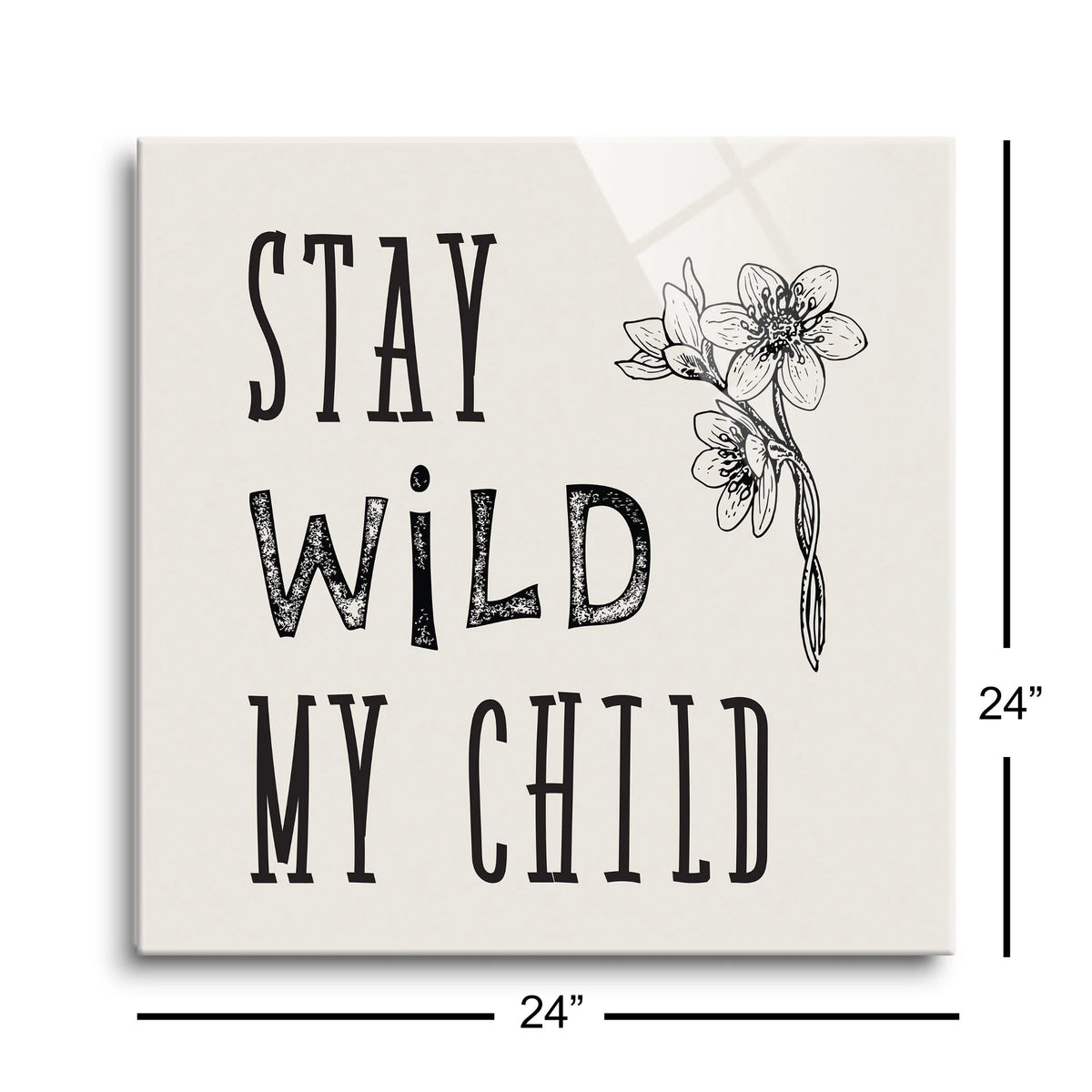 White Floral Sketch 24 x 24 Glass Wall Hanging Sign M8926
