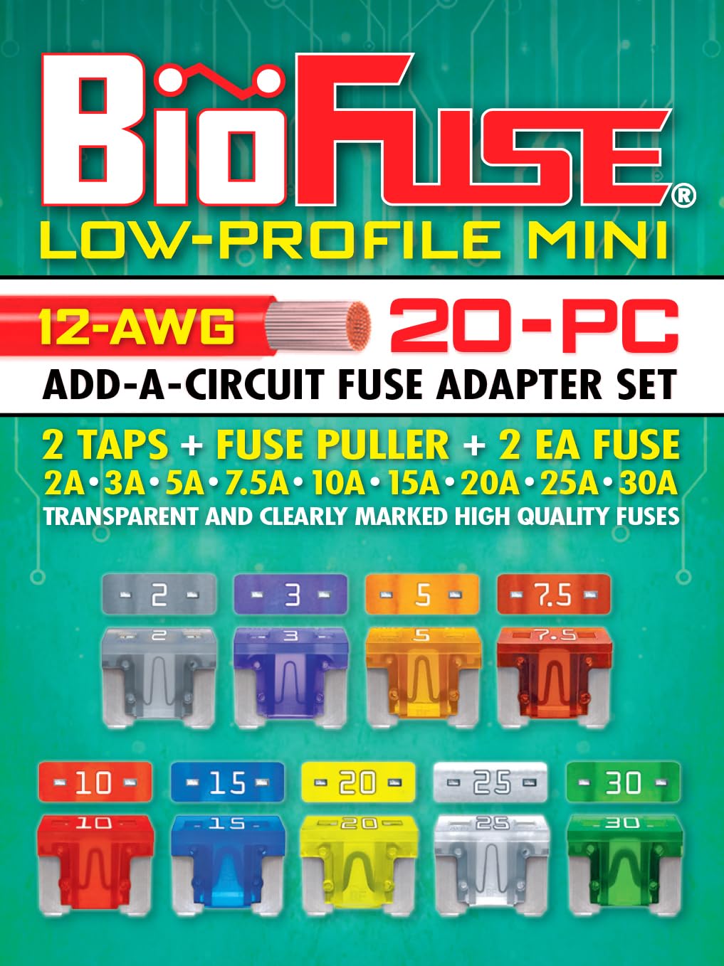 20 Piece Low Profile Mini Blade Fuse Assortment with Fuse Puller P88029