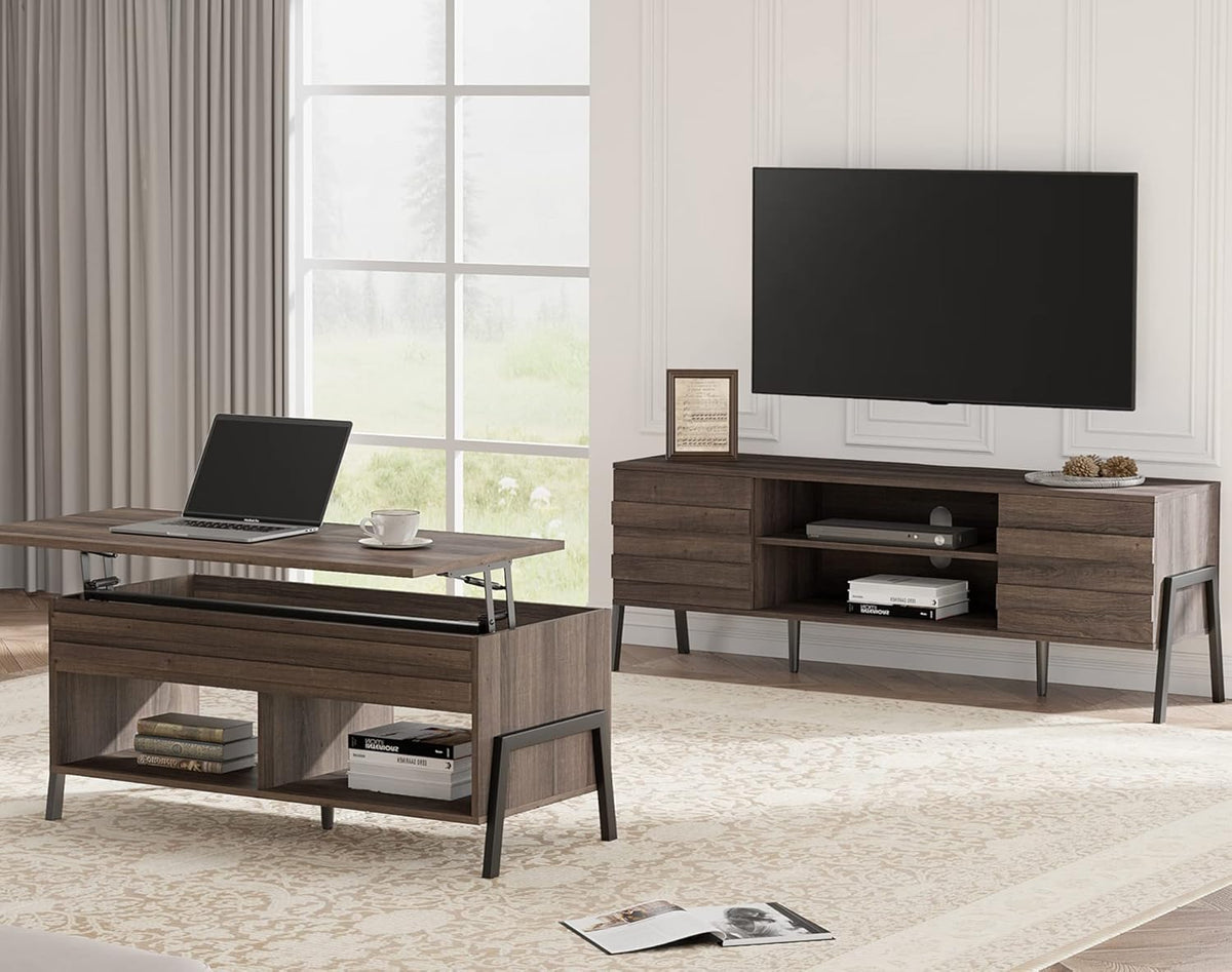 Black and Oak 60 inch Wood TV Stand I901963