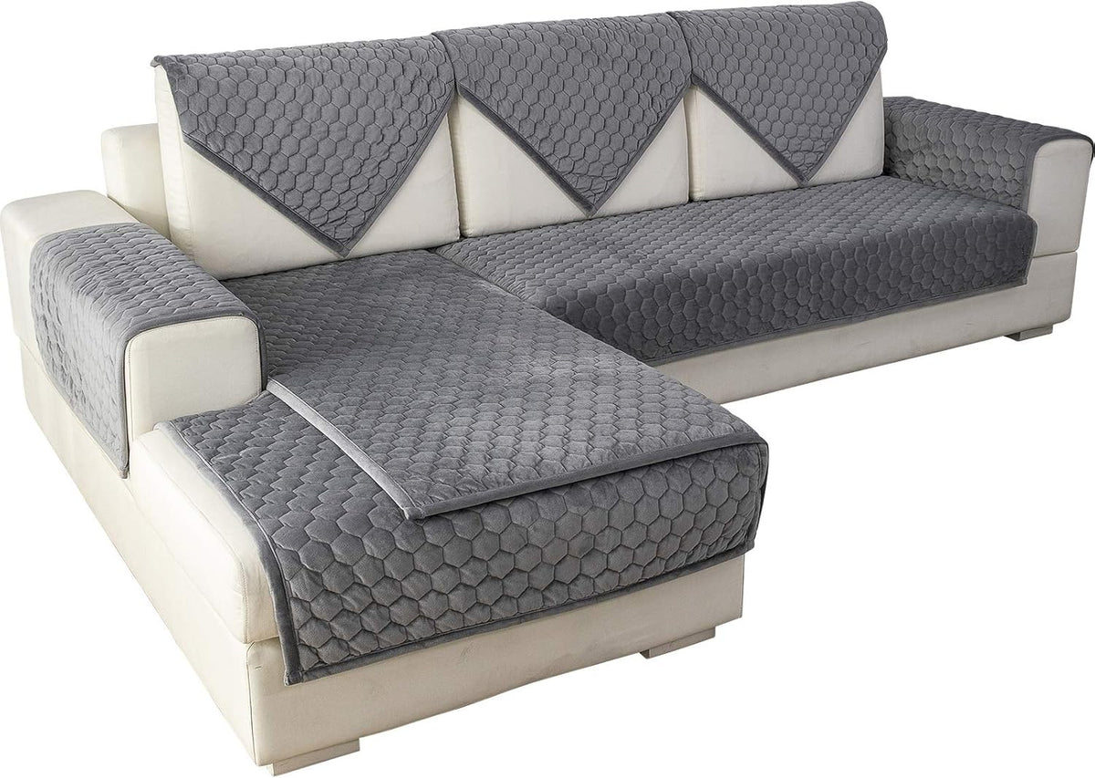 Velvet Sectional Sofa Covers 36 x 82 Inch Light Gray H227166