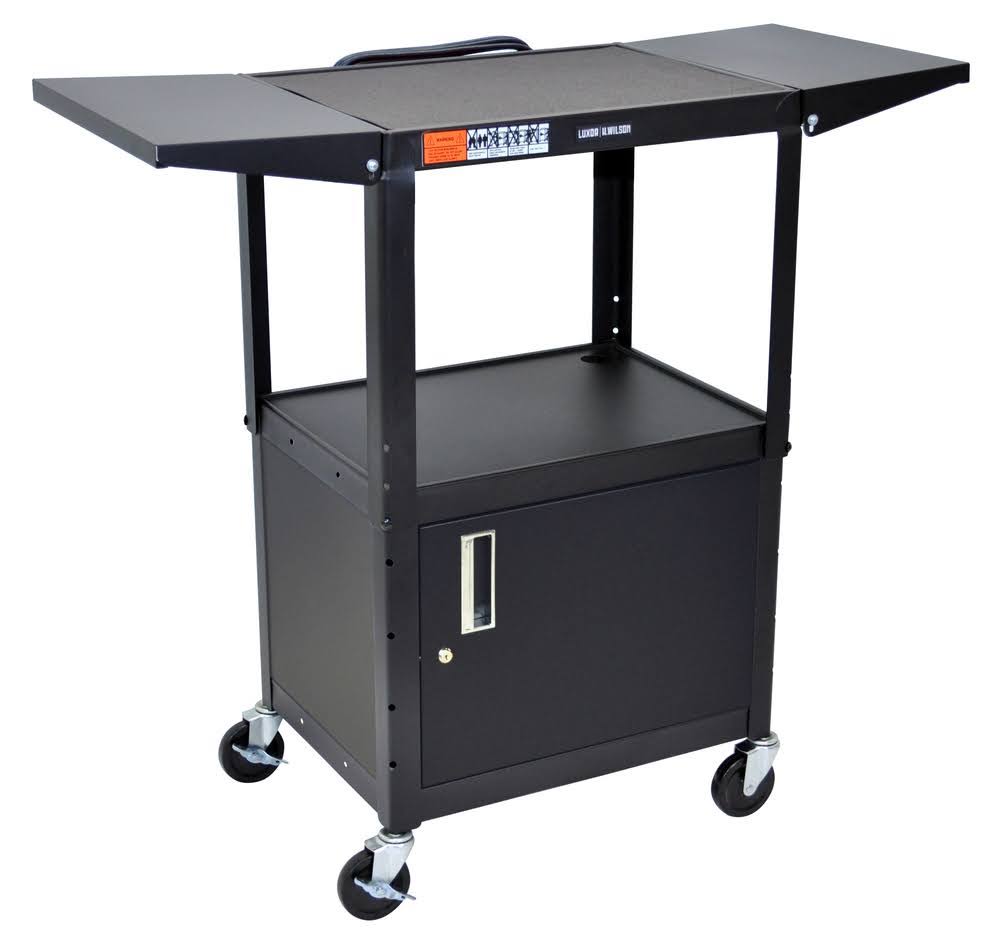 Adjustable Height Steel AV Cart with Cabinet and Drop Leaf I96822